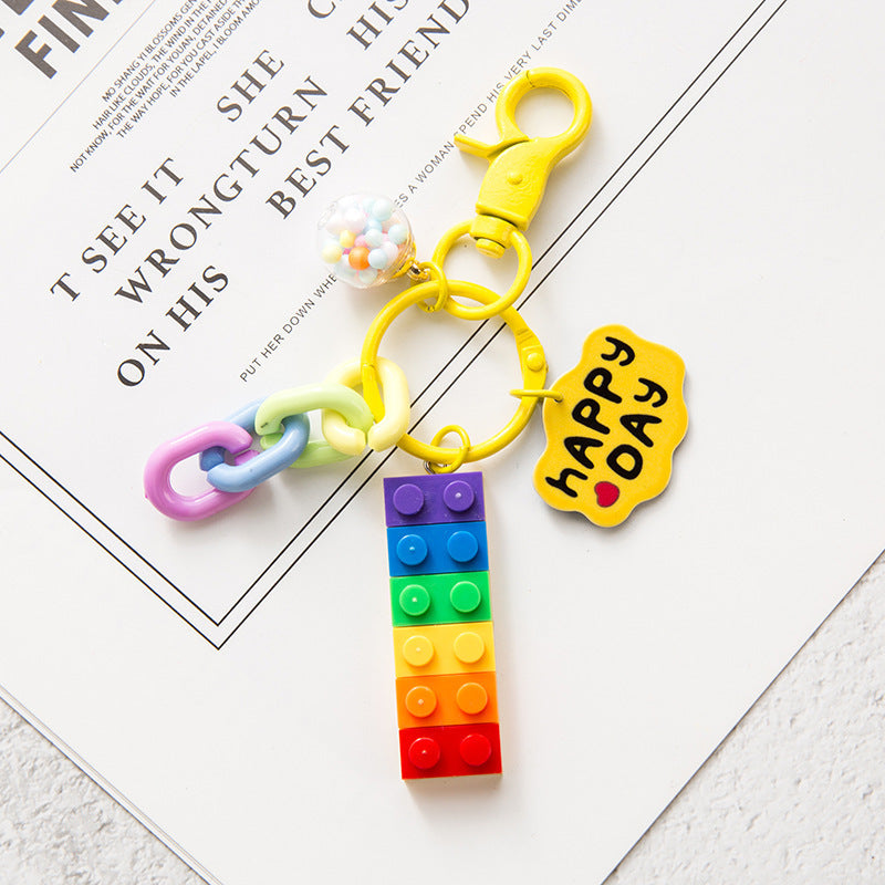 Wholesale Candy bell bag accessories rainbow building block keychain pendant